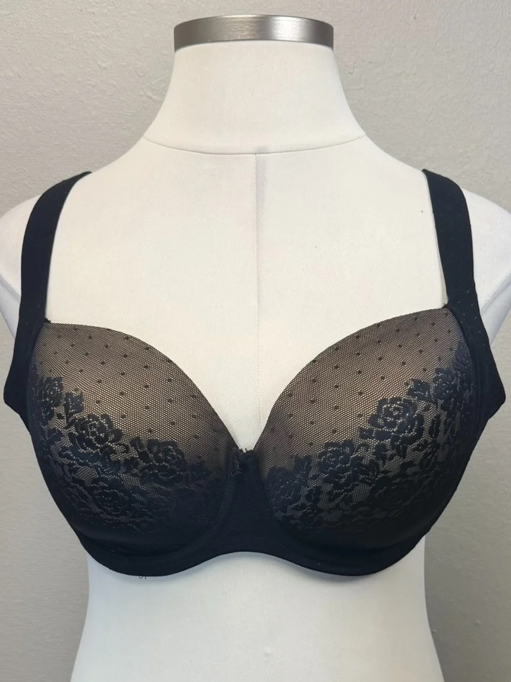 Soma Black Lace & Polka Dot Support Full Coverage Underwire Bra - Size 40DD